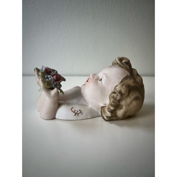 Antique Lefton Porcelain Angel Japan Wall Hanging Holding Flowers - Picture 5 of 9